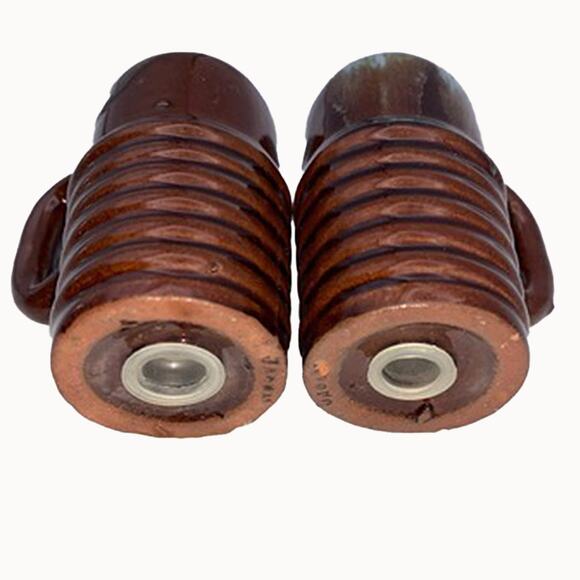 Vintage Drip Glaze Salt & Pepper Shaker Set Brown/Green with Handle - Picture 8 of 10